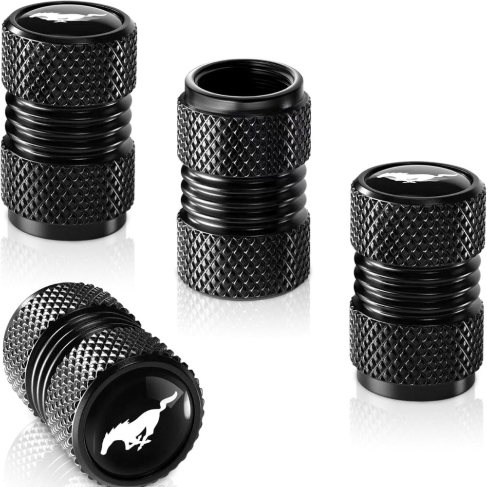 New! Mustang Black Tire Valve Stem Caps